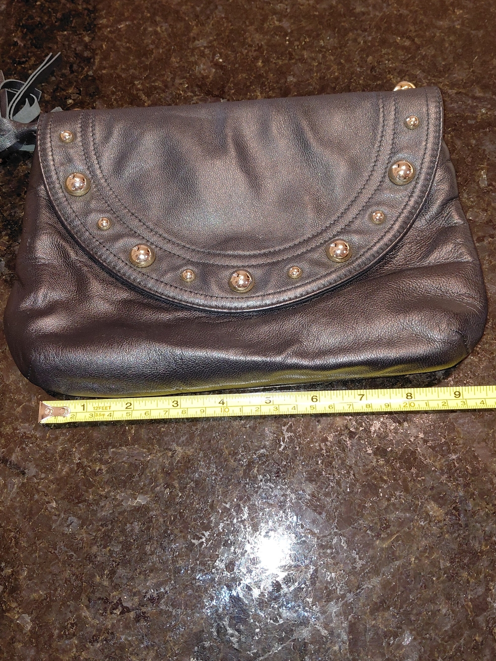 Goldenbleu Y2K Black Leather Clutch with Gold Stud Accents VGVC! - Picture 7 of 9
